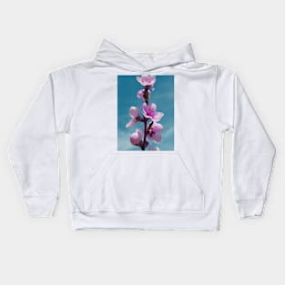 Blossoming peach tree with pink flowers, altered photo Kids Hoodie